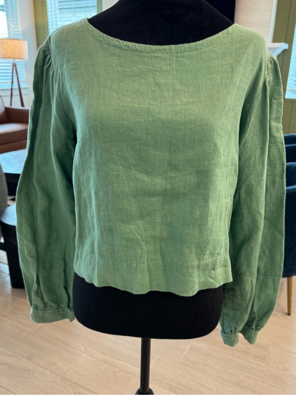 SHELTER 100% Linen Gloria Top Puff Sleeves Made in Canada Size Small VGUC